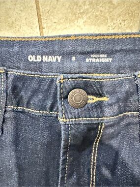 Old Navy Dark Indigo Straight Jeans with Contrast Yellow Stitching